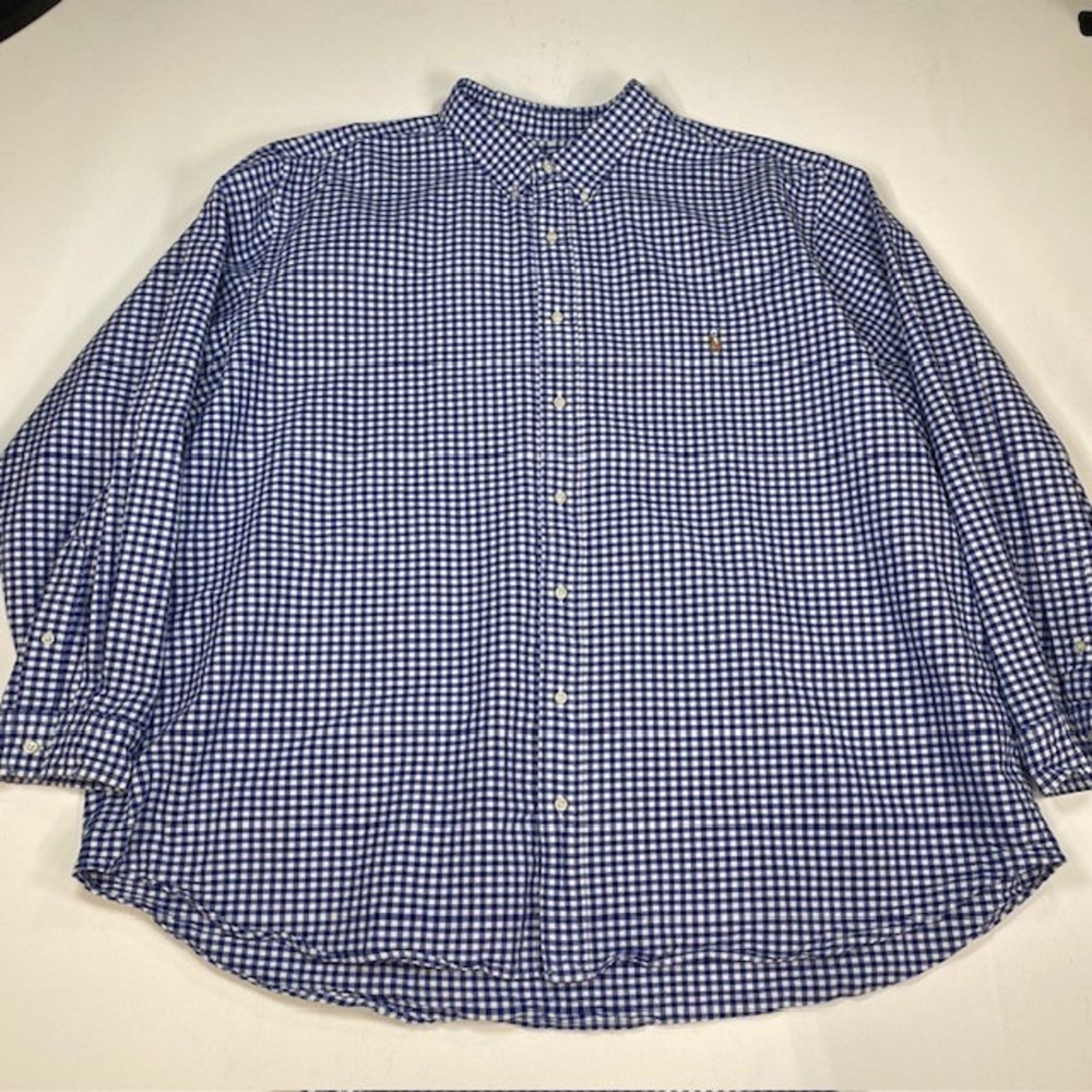 Polo Ralph Lauren Men 4XB Blue White Gingham Check Classic Fit Button Down Shirt